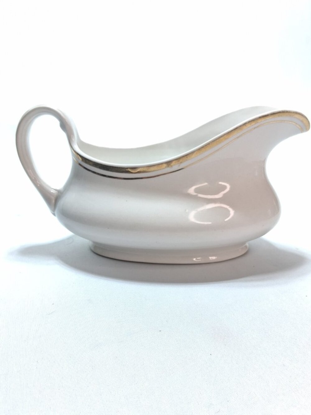Homer Laughlin Genesee Gravy Boat Gold Trim Vintage 1952 White China Replacement